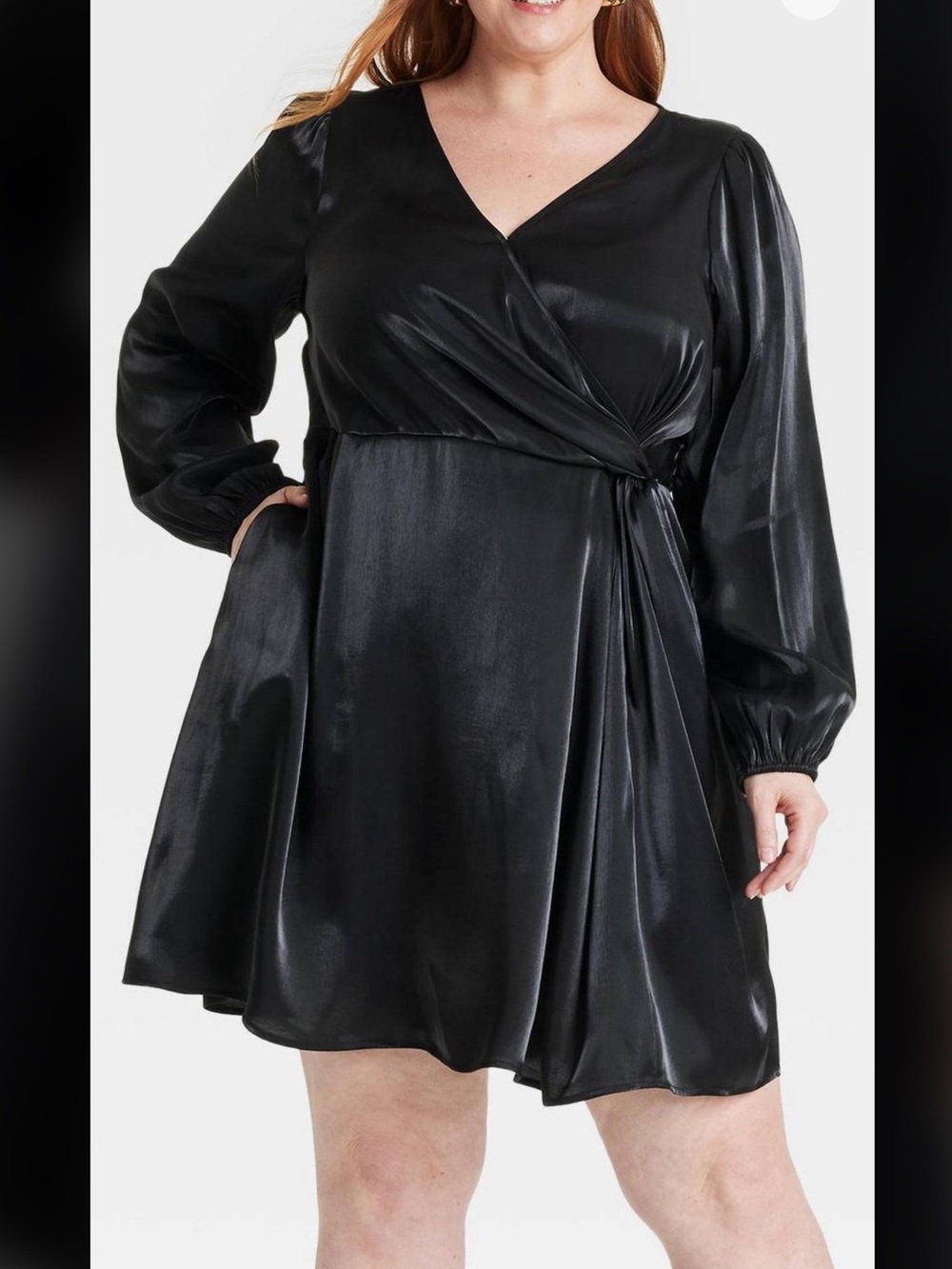 Rayon Black Wrap Dress with Long Sleeves Ava & Viv